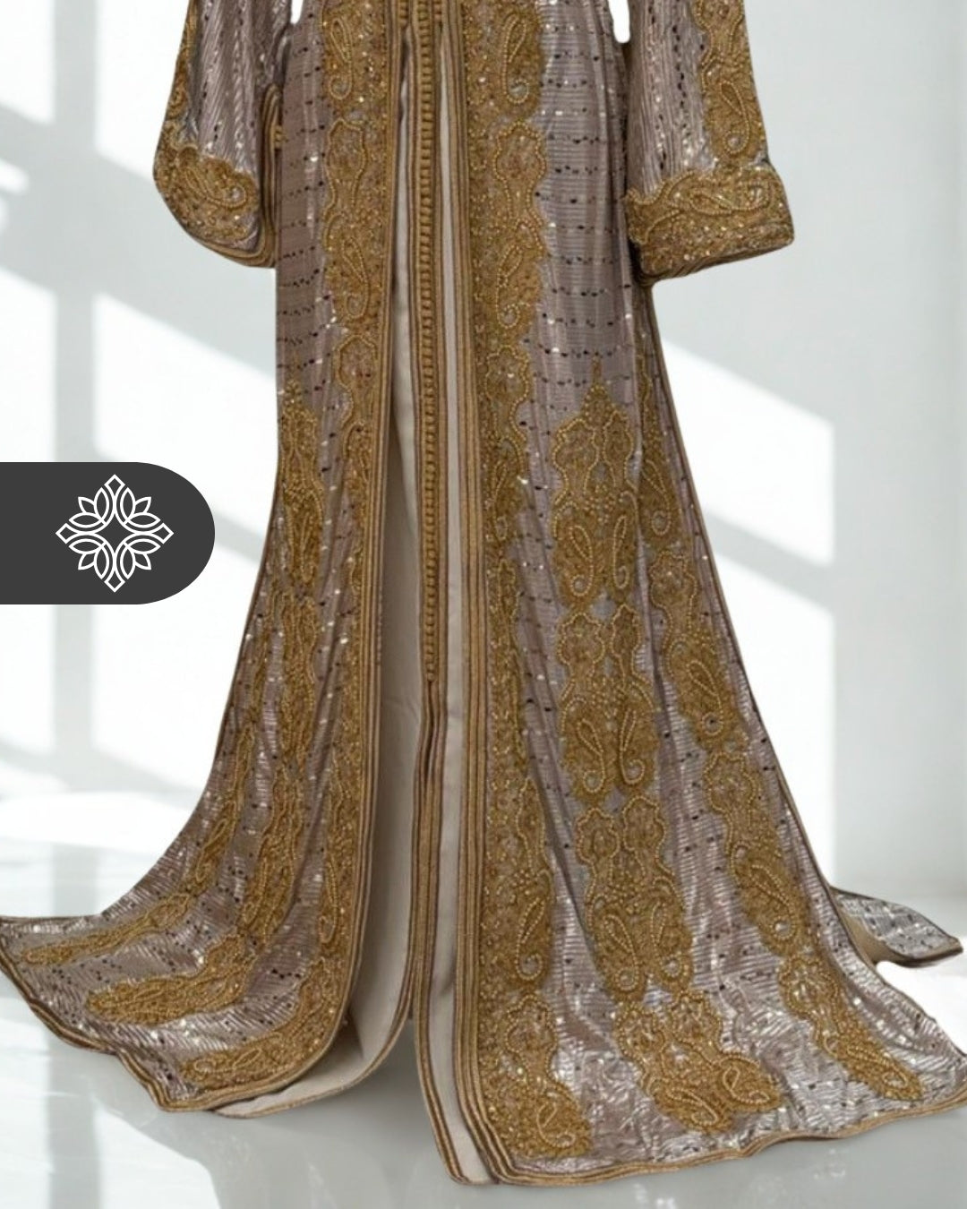 Silver Noir Moroccan Takchita | Luxury Two-Piece Kaftan | Brocade Couture