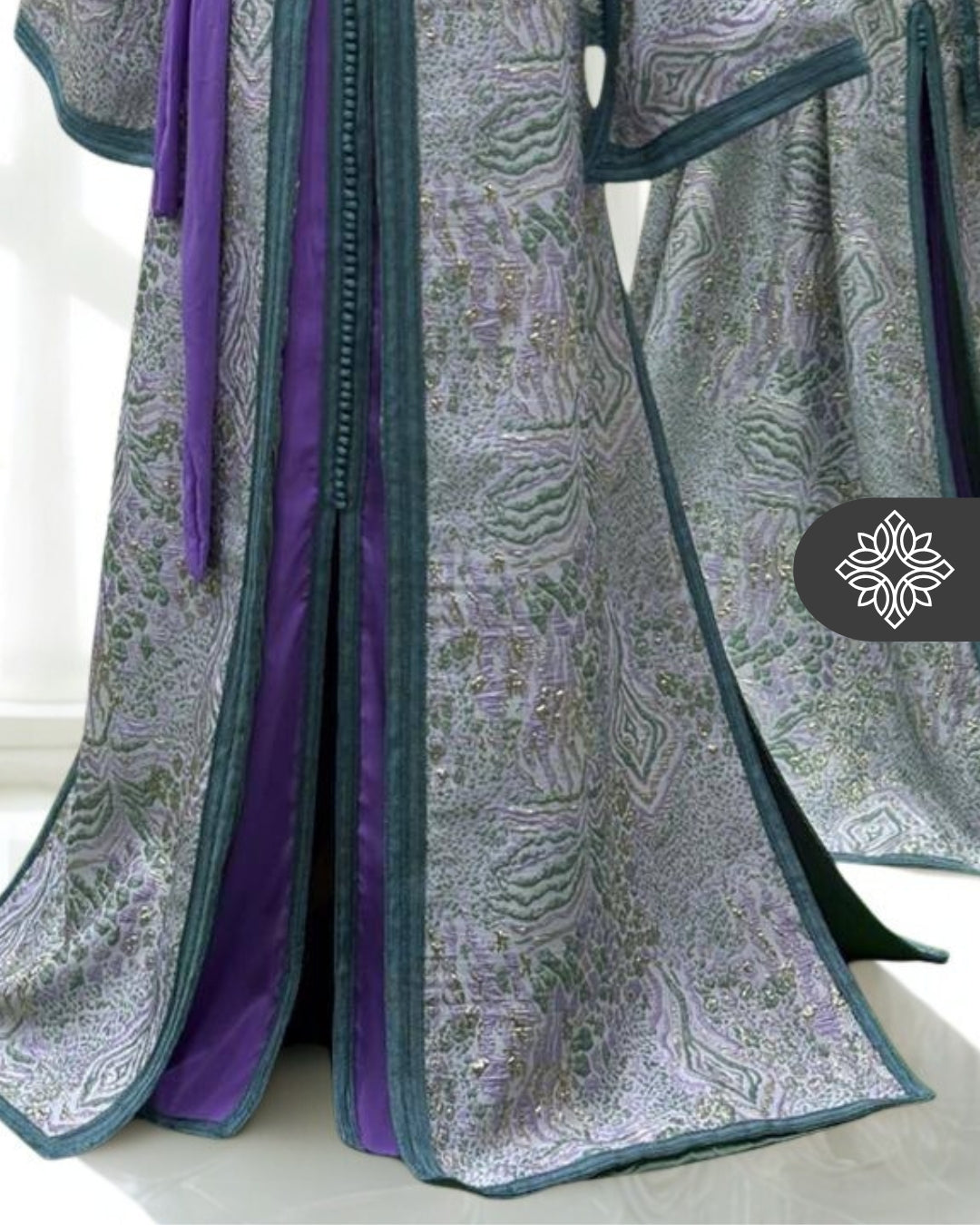 Lavender Jade Moroccan Two-Piece Kaftan | Artisanal Sequin Embroidery