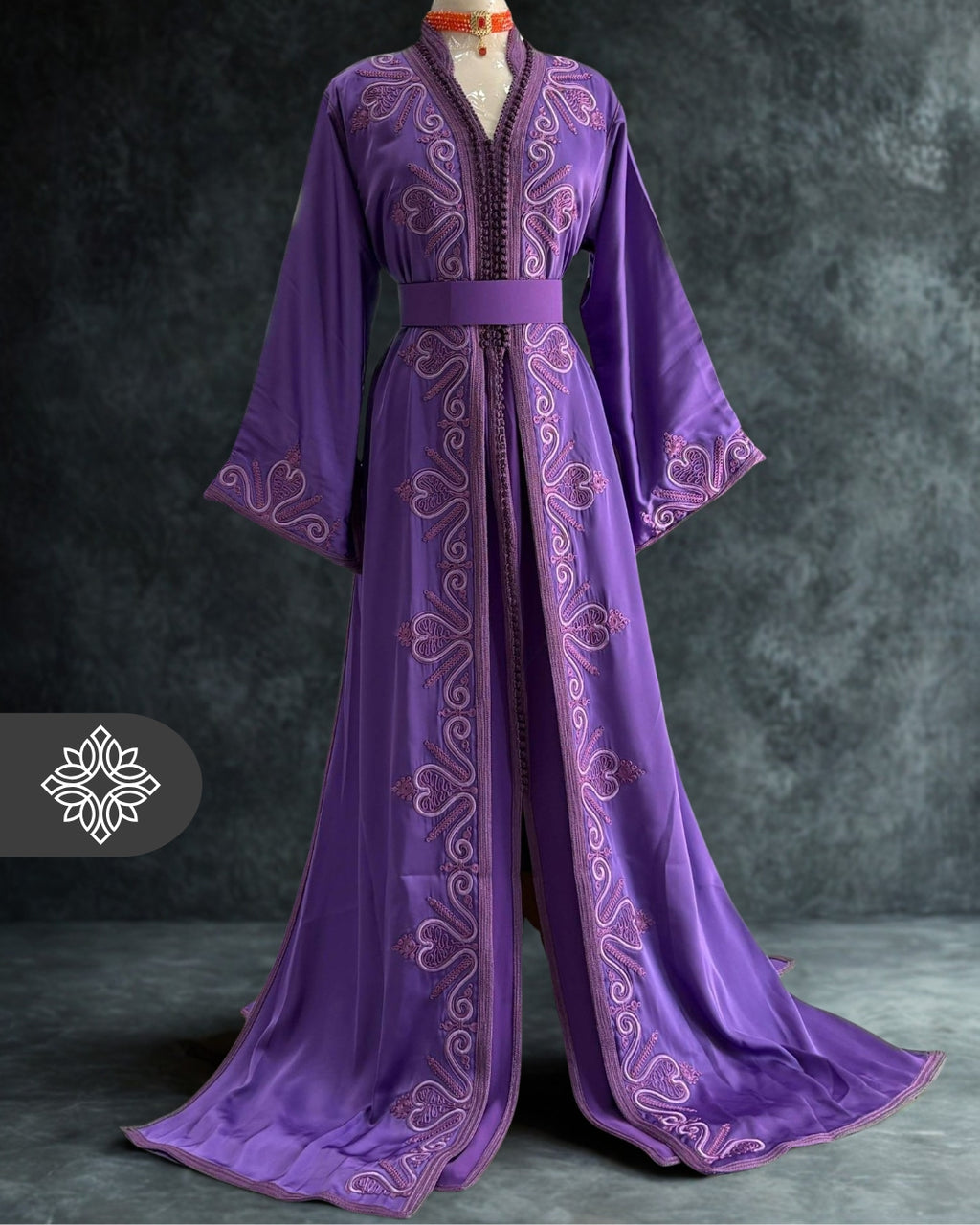 Lavender Moroccan Takchita | Luxury Two-Piece Kaftan | Tonal Hand Embroidery