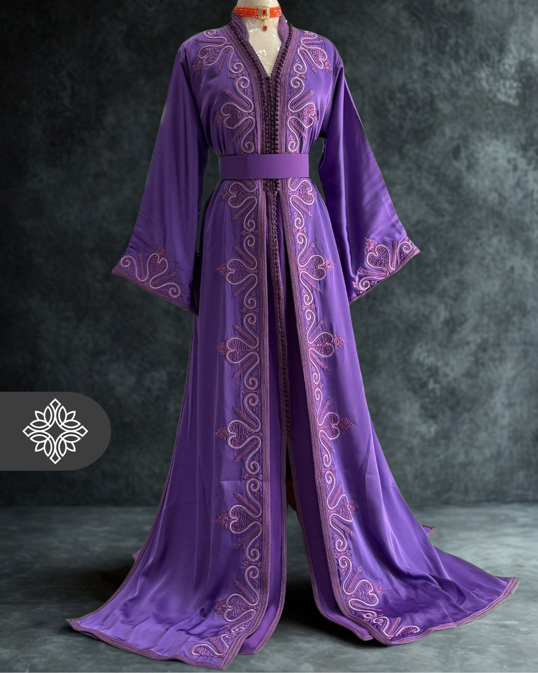 Lavender Moroccan Takchita | Luxury Two-Piece Kaftan | Tonal Hand Embroidery