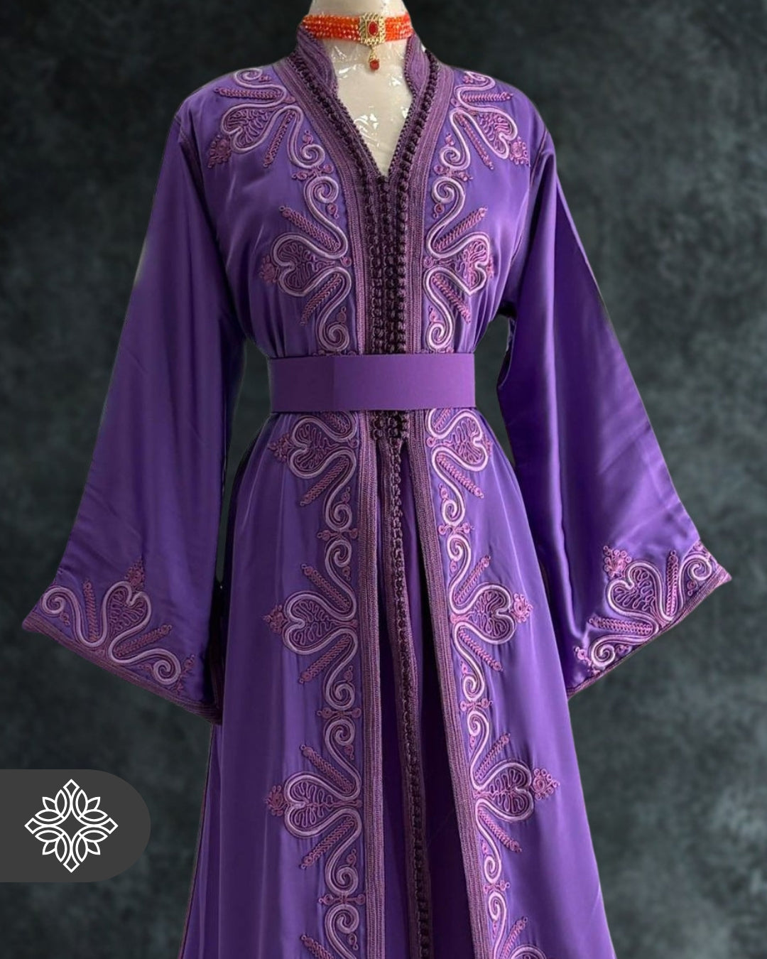 Lavender Moroccan Takchita | Luxury Two-Piece Kaftan | Tonal Hand Embroidery