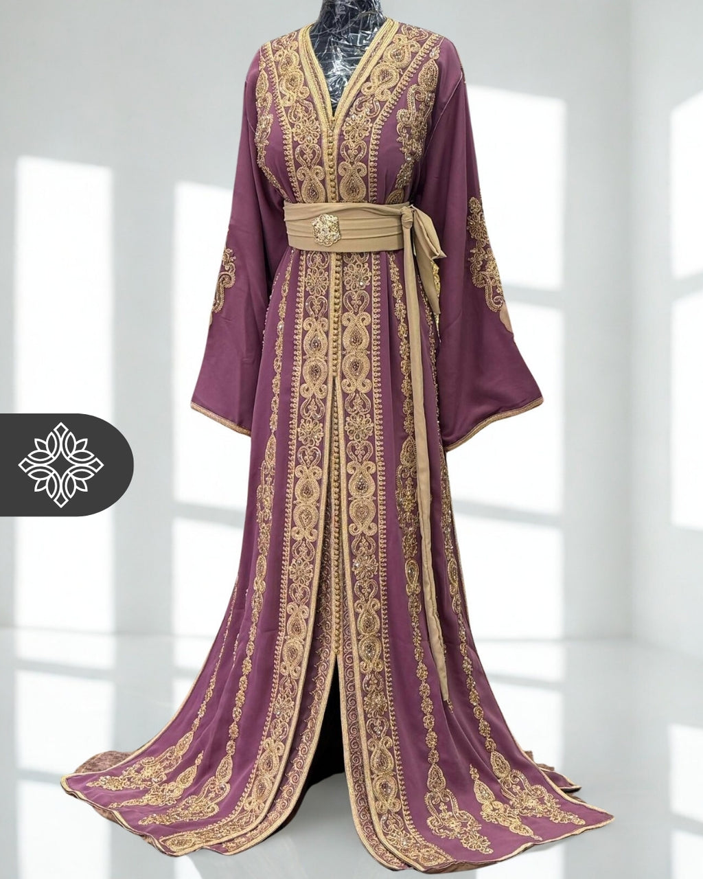 Lavender Moroccan Two-Piece Kaftan | Tonal Embroidery | Soft Elegance Takchita