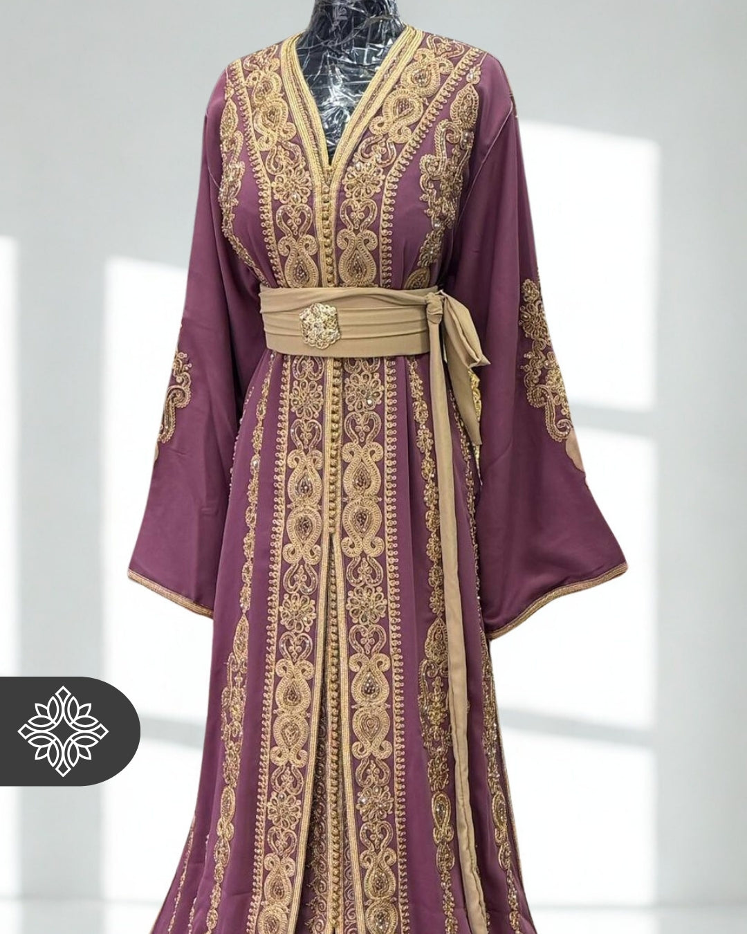 Lavender Moroccan Two-Piece Kaftan | Tonal Embroidery | Soft Elegance Takchita