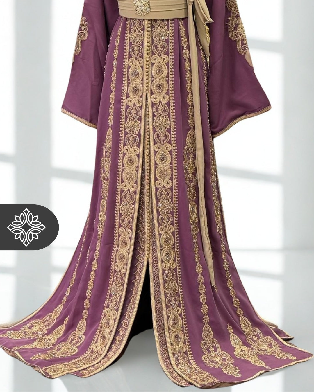 Lavender Moroccan Two-Piece Kaftan | Tonal Embroidery | Soft Elegance Takchita