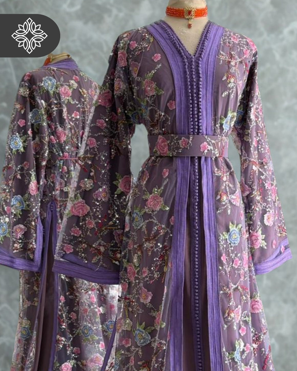 Black Floral Moroccan Takchita | Luxury Two-Piece Kaftan