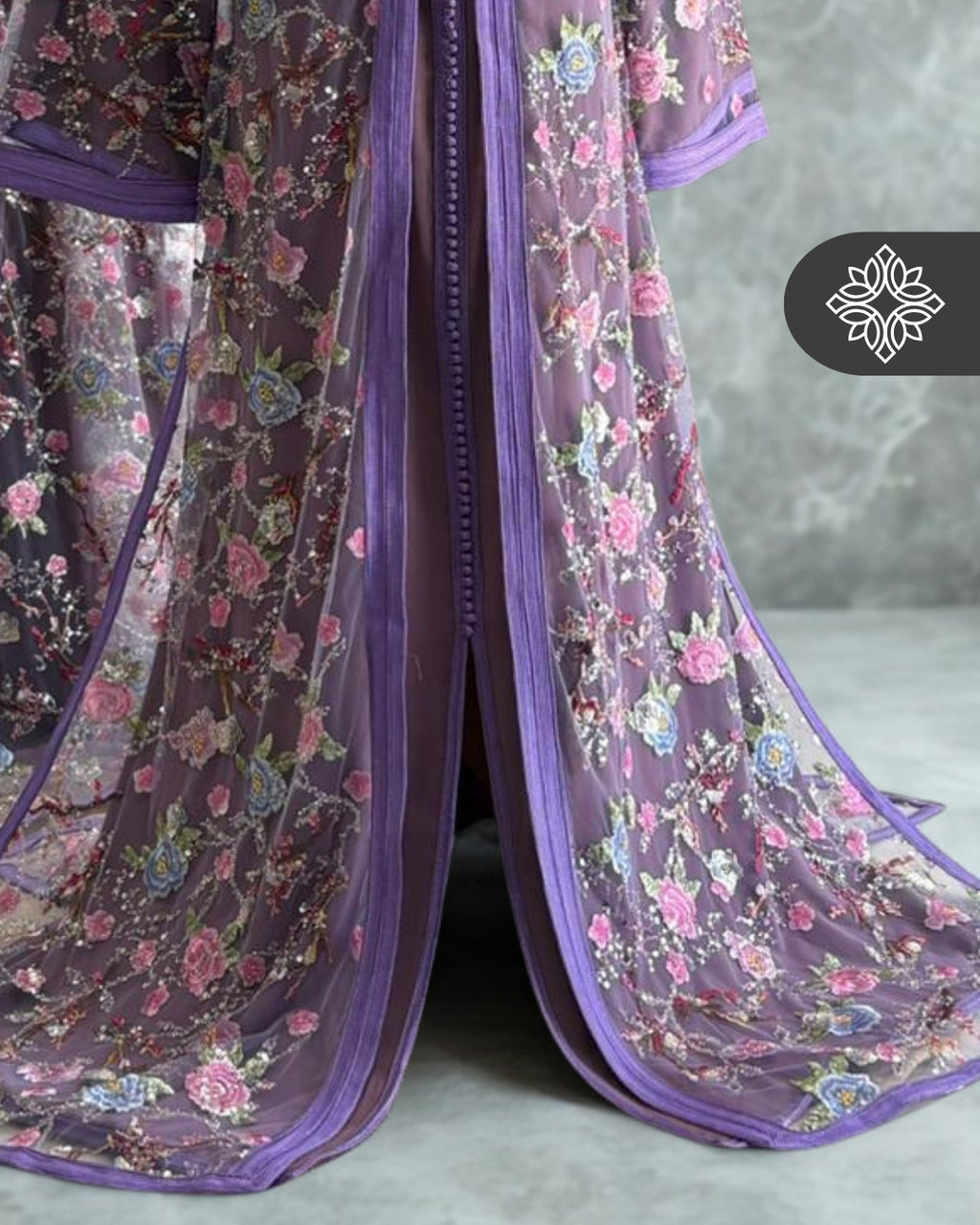 Black Floral Moroccan Takchita | Luxury Two-Piece Kaftan