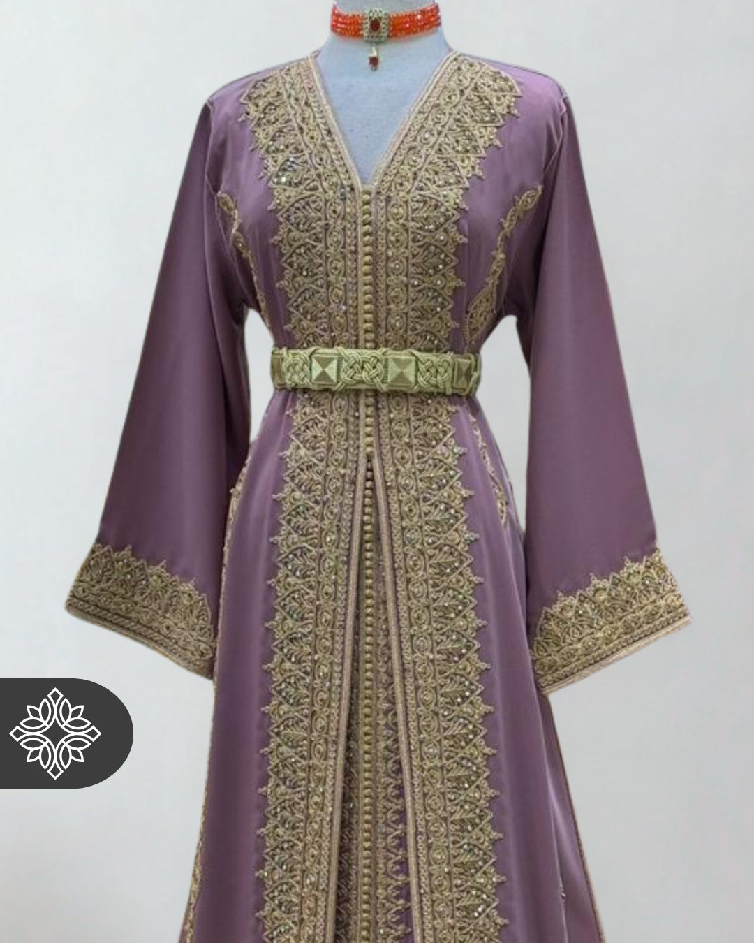Royal Moroccan Two-Piece Kaftan | Purple & Gold Embroidery