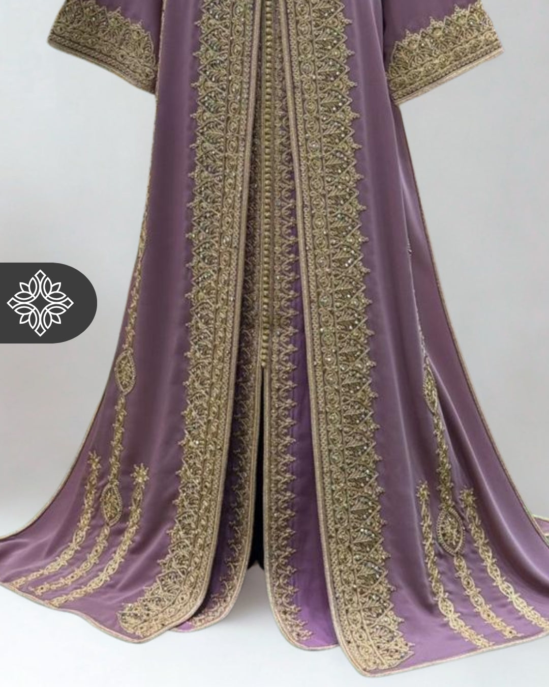 Royal Moroccan Two-Piece Kaftan | Lavender & Gold Embroidery