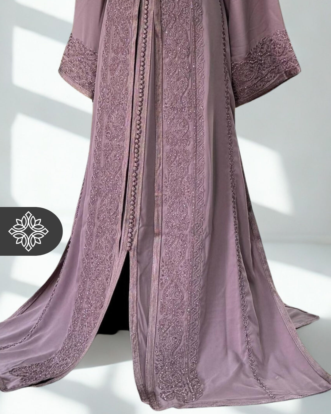 Chocolate Brown Moroccan Takchita | Luxury Couture Two-Piece Kaftan | Tonal Embroidery & Stone Detailing