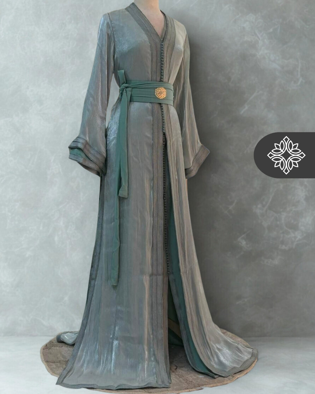Sage Green Organza Two-Piece Takchita | Refined Moroccan Caftan Dress