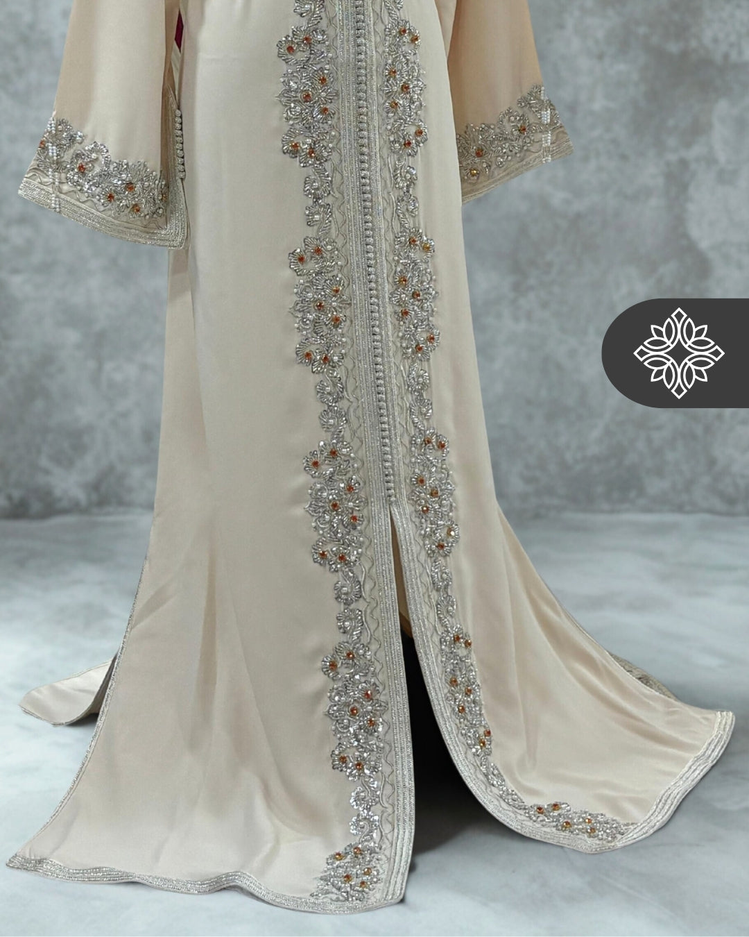 Baby Blue One-Piece Kaftan | Luxury Silver Embroidery & Beads | Moroccan Caftan Dress