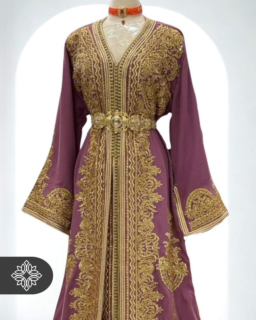 Luxury Lavender Moroccan Takchita | Couture Two-Piece Kaftan | Golden Heritage Embroidery