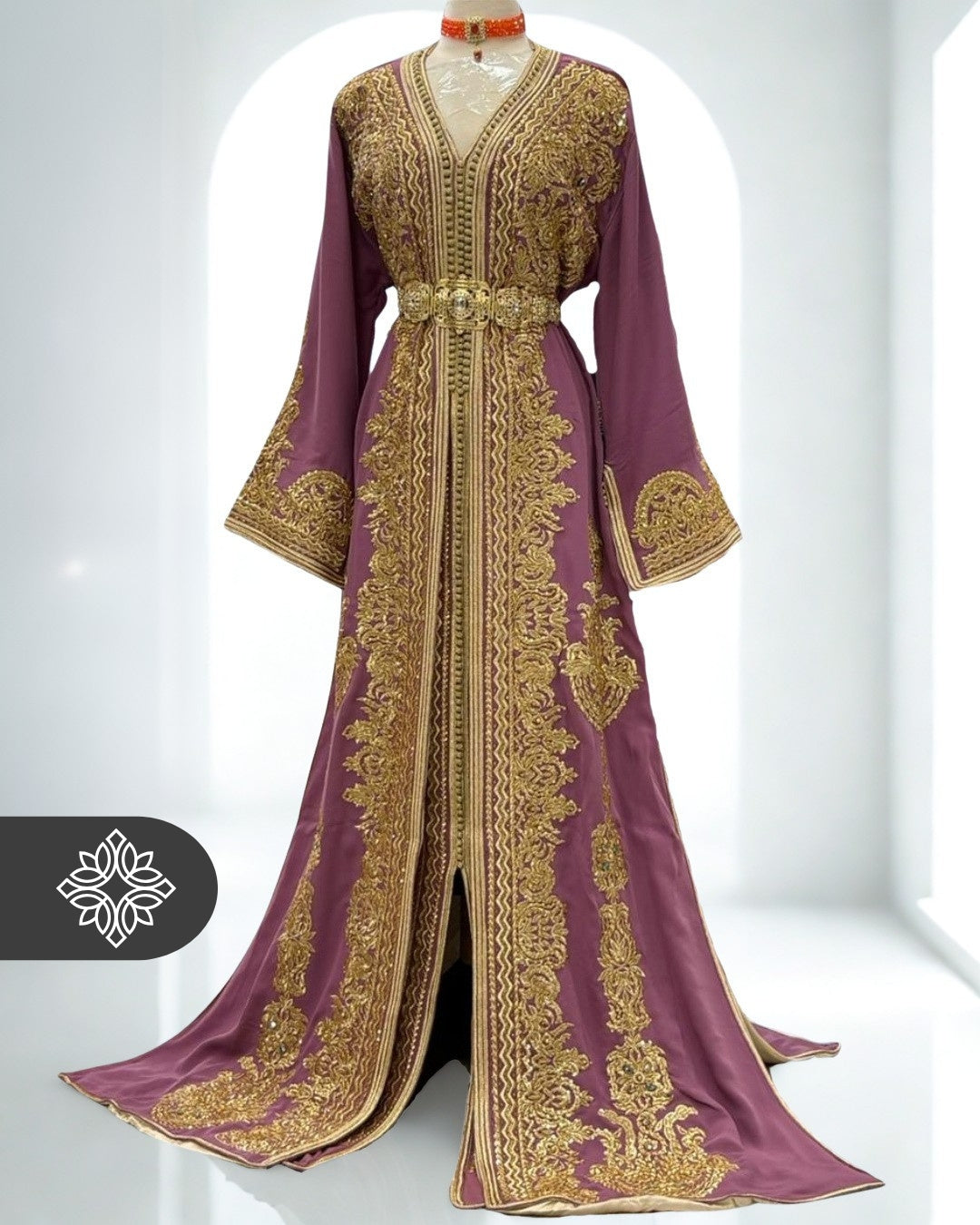 Luxury Lavender Moroccan Takchita | Couture Two-Piece Kaftan | Golden Heritage Embroidery