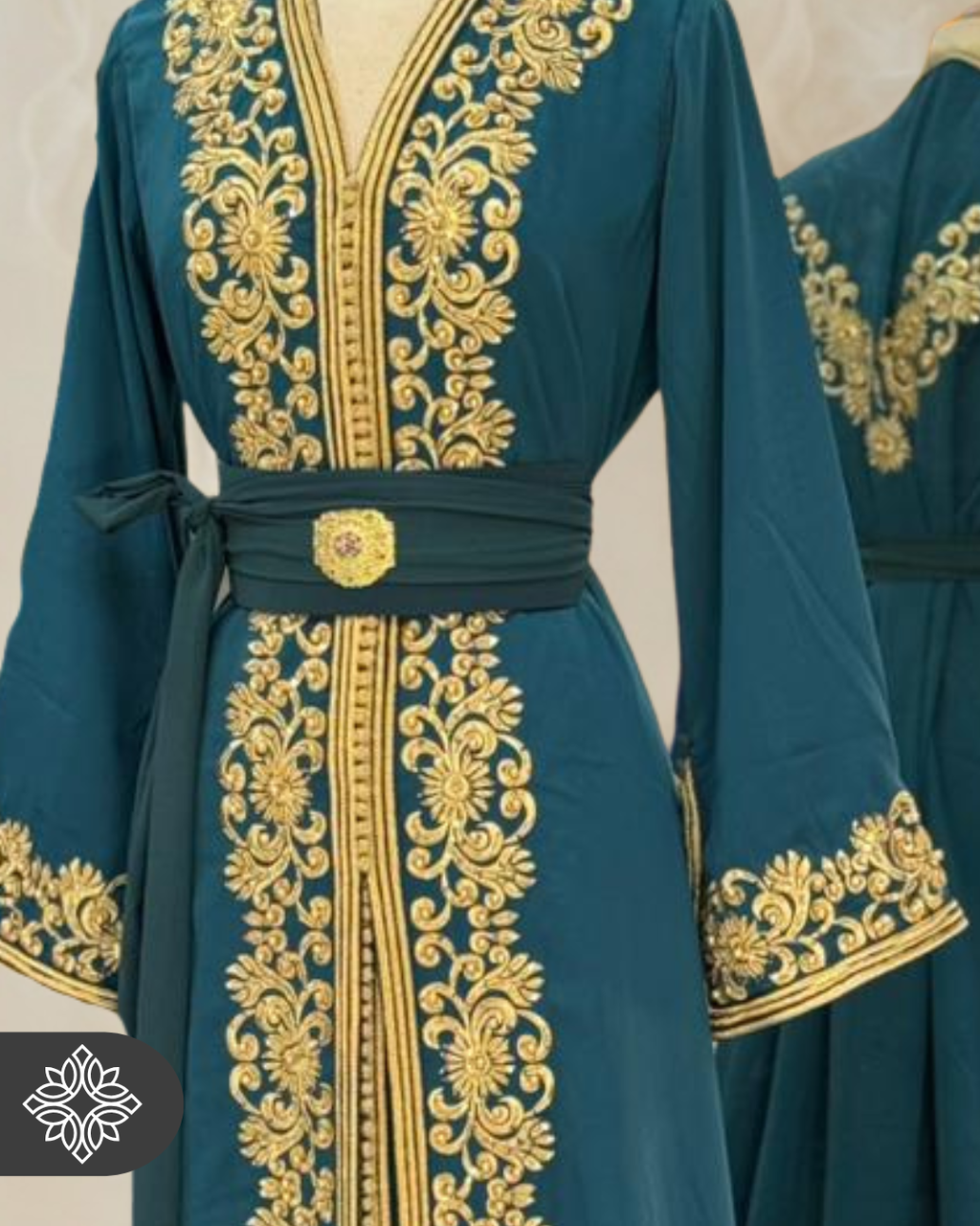 Classic Moroccan Kaftan — Midnight Black with Gold Embroidery