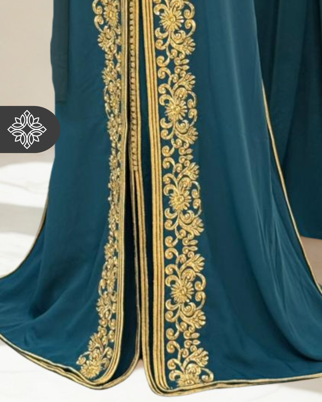 Classic Moroccan Kaftan — Midnight Black with Gold Embroidery