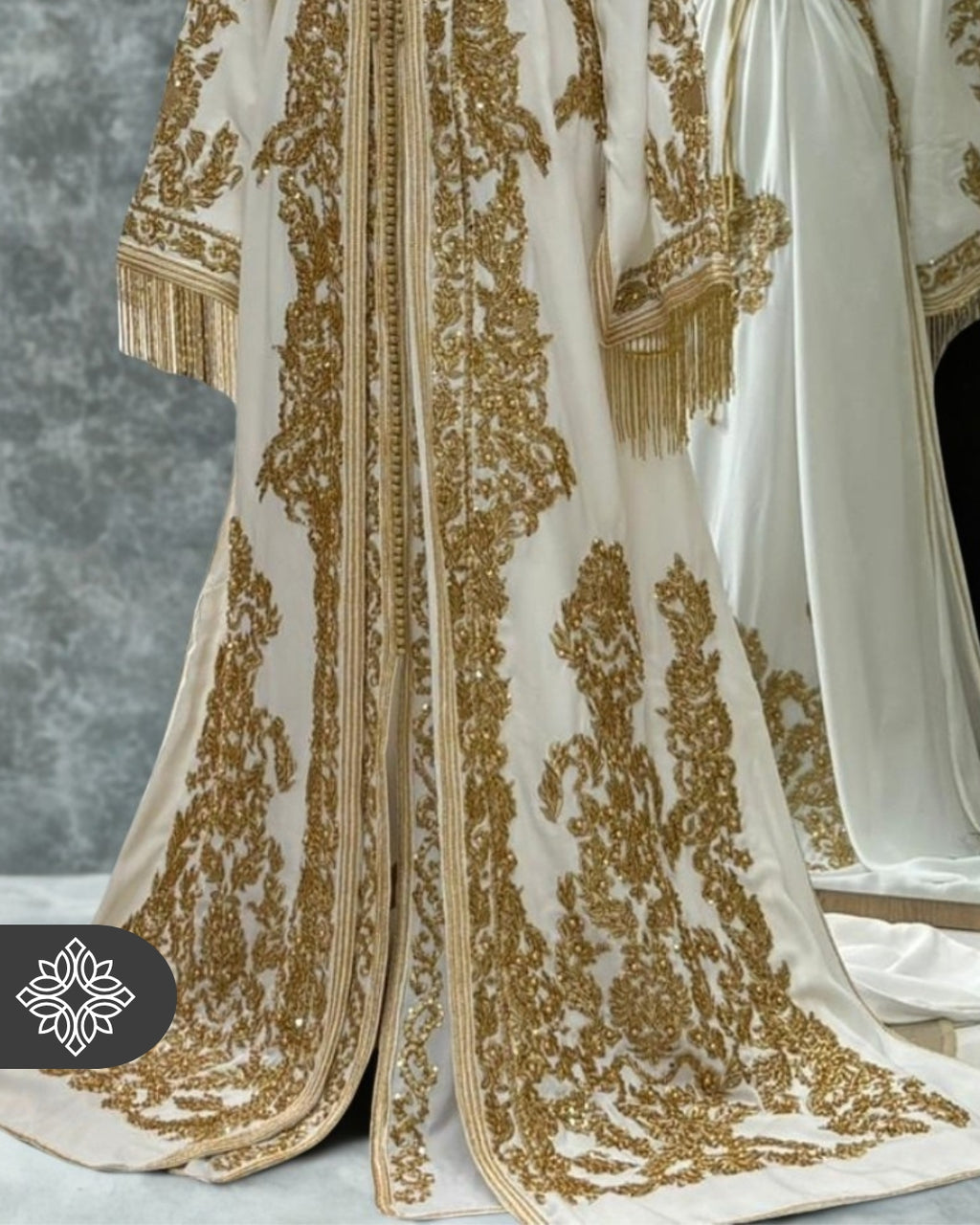Luxury White Bridal Takchita | Couture Two-Piece Moroccan Kaftan | Golden Heritage Embroidery