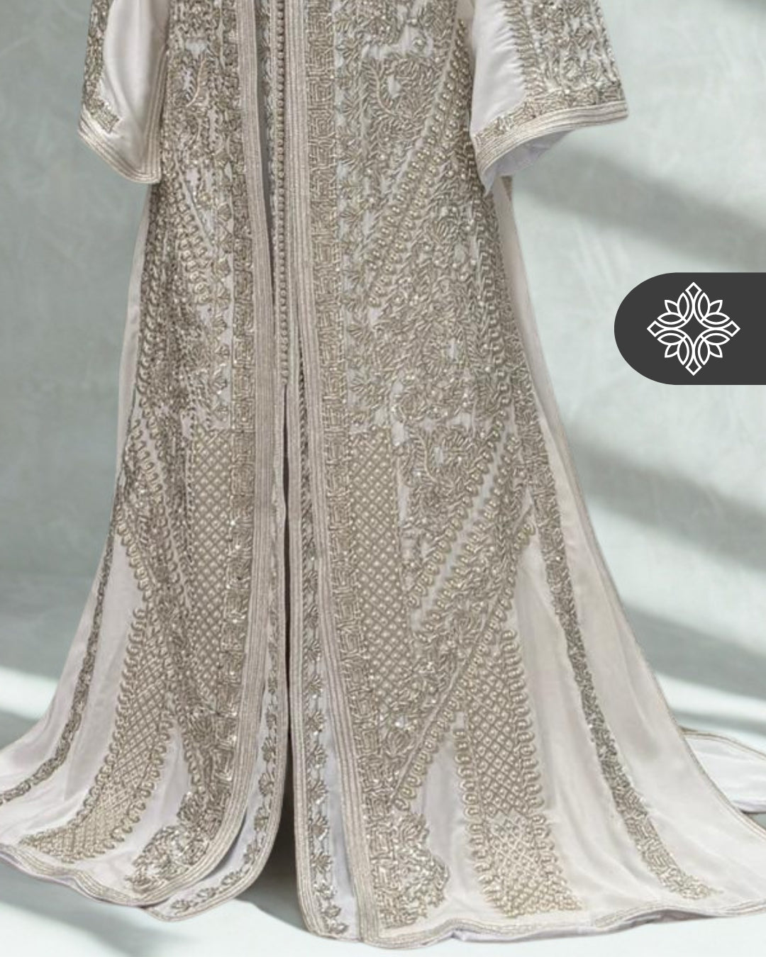 Luxury White Moroccan Bridal Takchita | Imperial Two-Piece Kaftan | Silver Heritage Embroidery