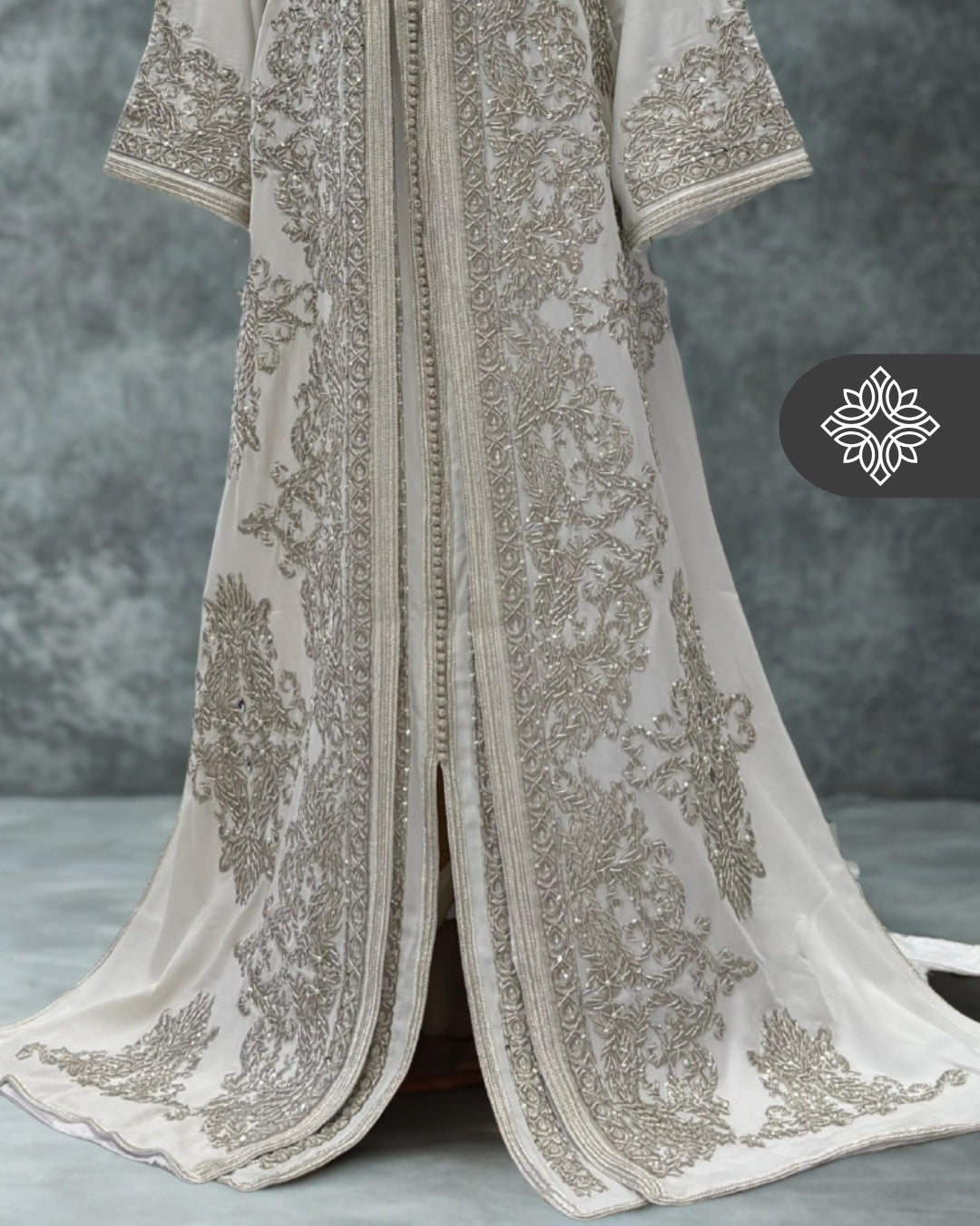Luxury White Moroccan Bridal Takchita | Royal Two-Piece Kaftan | Silver Heritage Embroidery