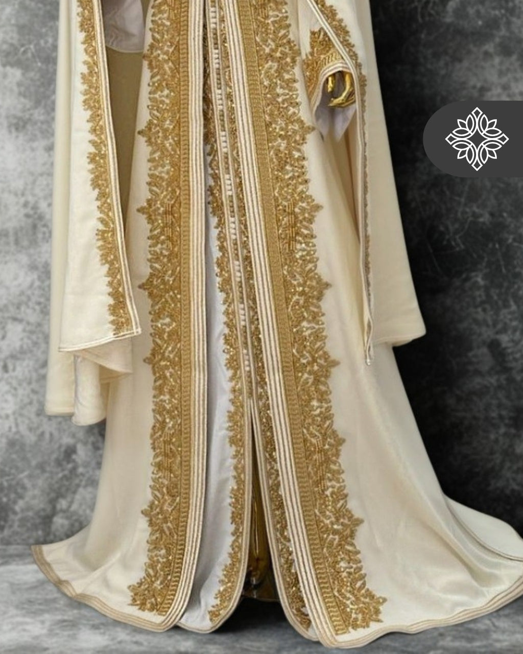 Luxury White Moroccan Bridal Takchita with Royal Cape | Two-Piece Kaftan | Golden Heritage Embroidery