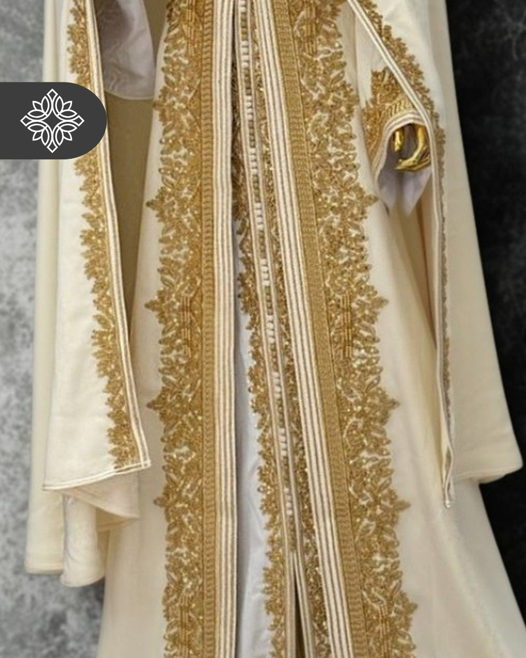 Luxury White Moroccan Bridal Takchita with Royal Cape | Two-Piece Kaftan | Golden Heritage Embroidery