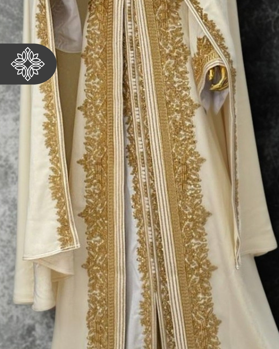 Luxury White Moroccan Bridal Takchita with Royal Cape | Two-Piece Kaftan | Golden Heritage Embroidery
