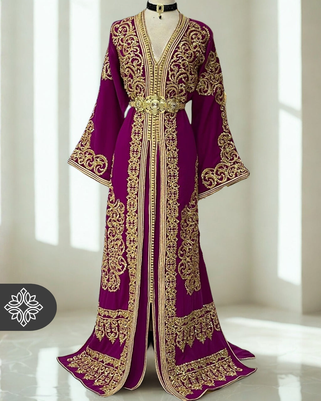 Majestic Purple Moroccan Kaftan with Golden Embroidery