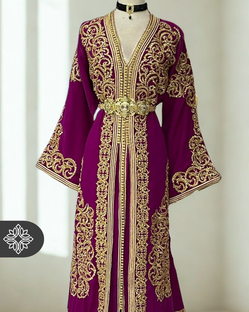 Majestic Purple Moroccan Kaftan with Golden Embroidery