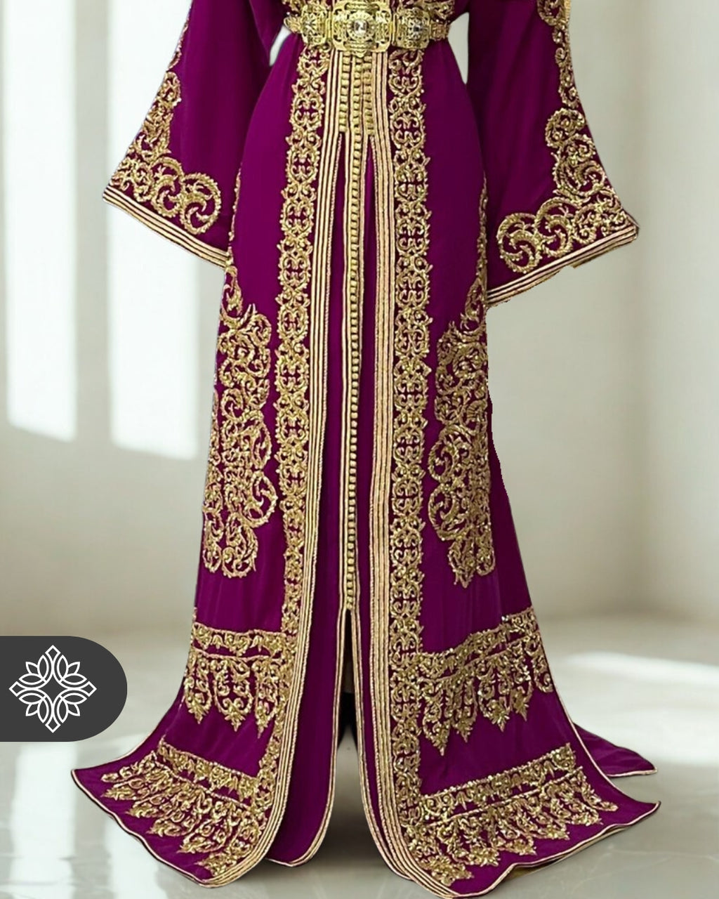 Majestic Purple Moroccan Kaftan with Golden Embroidery