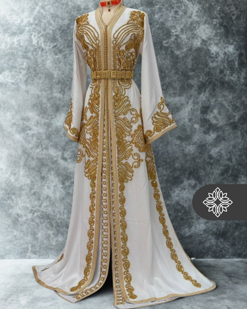 Majestic White Bridal Moroccan Caftan | Luxury Wedding Kaftan | Golden Heritage Embroidery