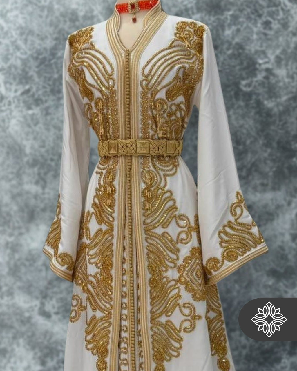 Majestic White Bridal Moroccan Caftan | Luxury Wedding Kaftan | Golden Heritage Embroidery