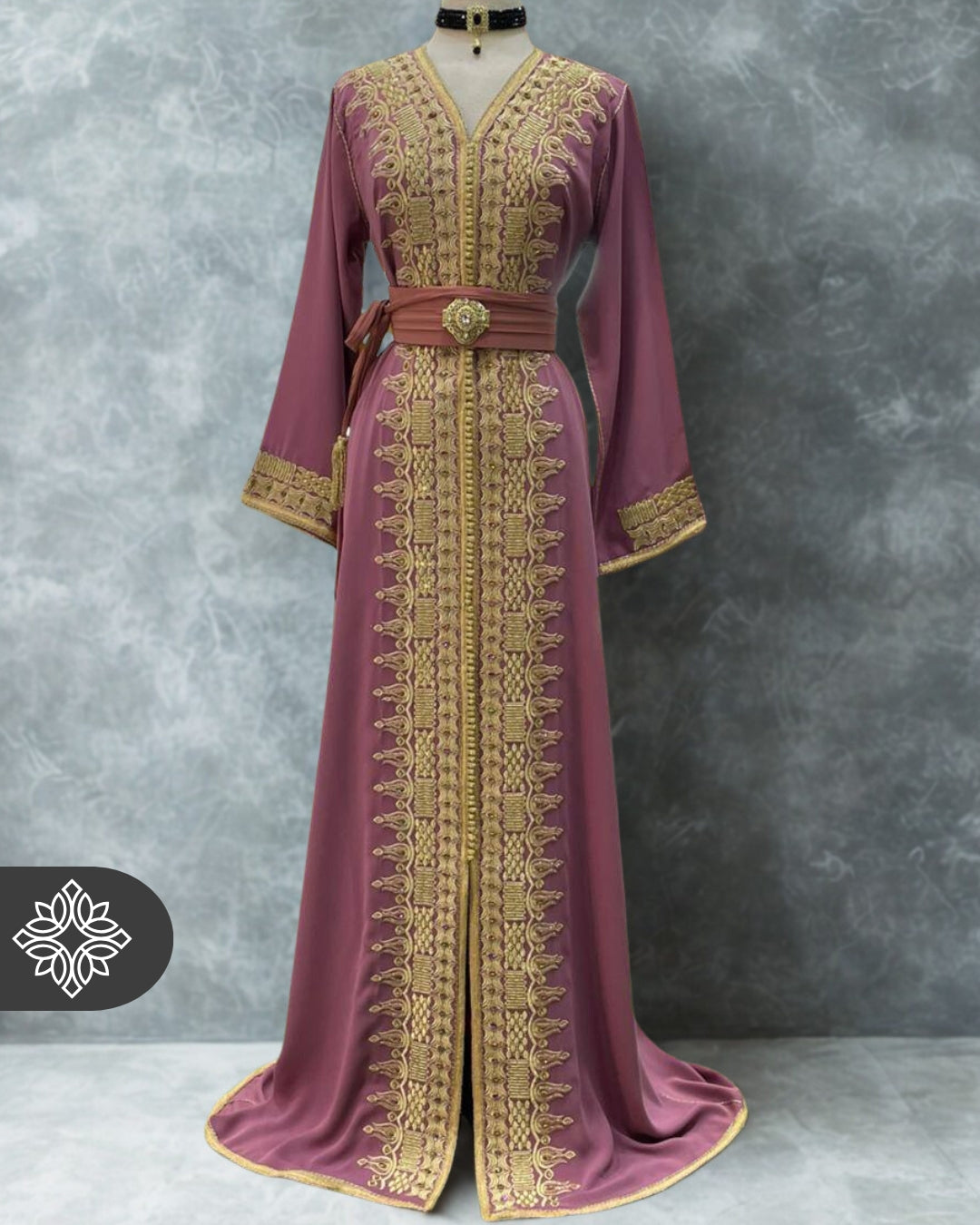 Blue Kaftan Gold Embroidery