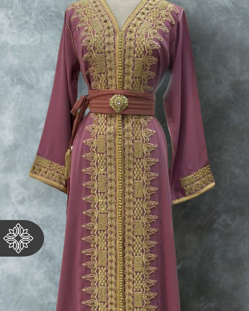 Mauve Kaftan with Gold Embroidery