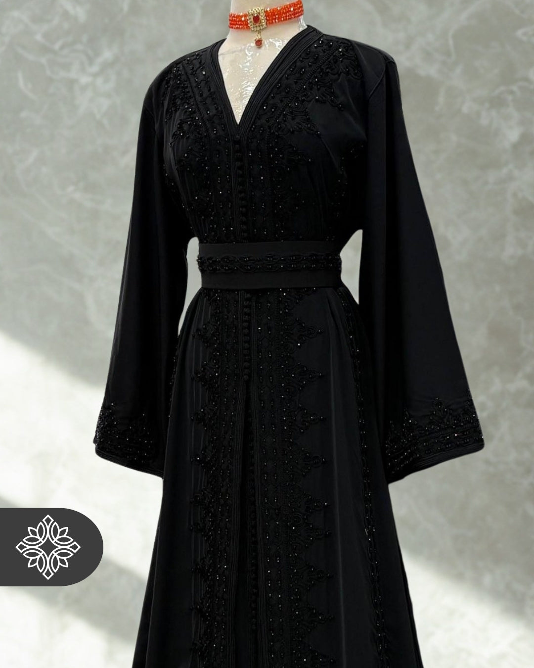 Imperial Teal Moroccan Takchita | Elegant Two-Piece Kaftan | Luminous Stone Detailing