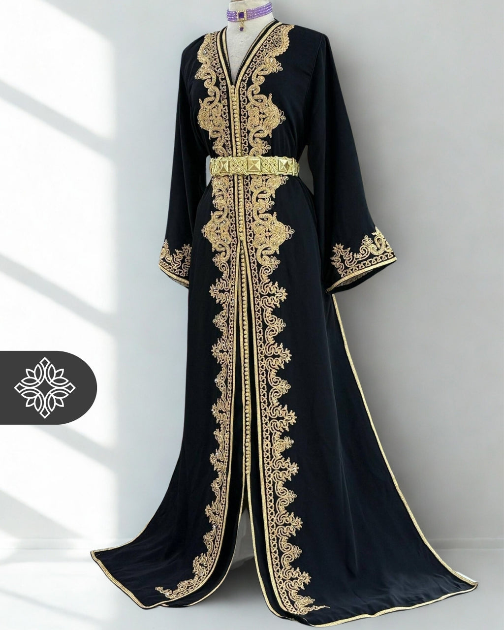 Midnight Black & Gold Two-Piece Takchita | Luxury Moroccan Two-Piece Caftan Dress