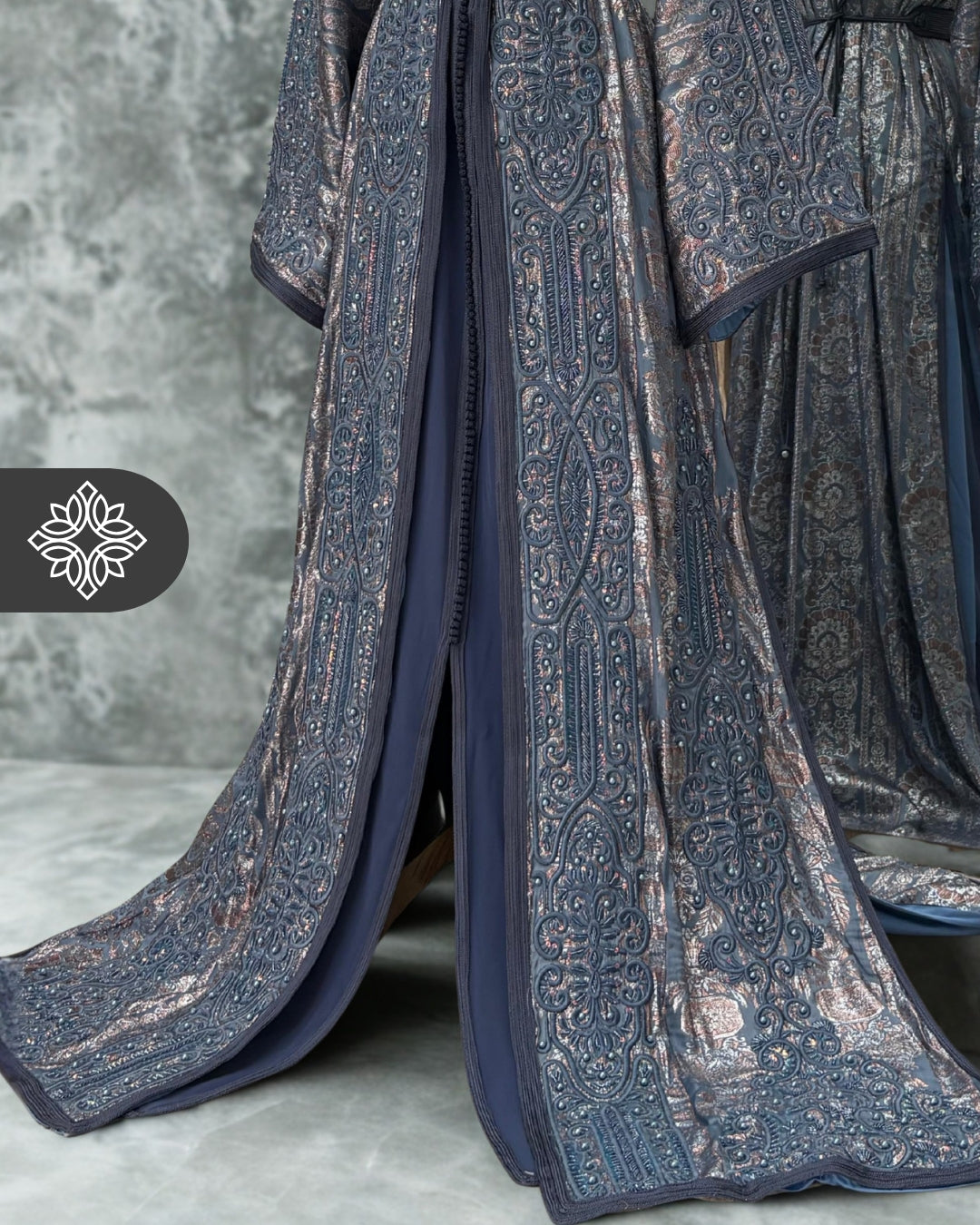 Royal Black Brocade Moroccan Takchita | VIP Two-Piece Kaftan | Silver Heritage Embroidery