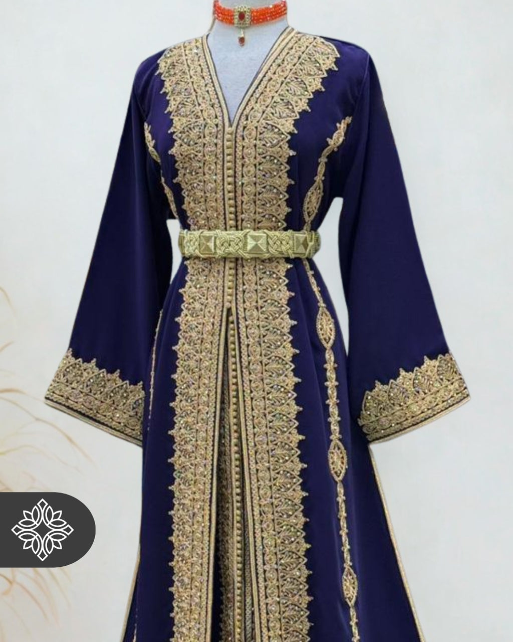 Royal Moroccan Two-Piece Kaftan | Sky Blue & Gold Embroidery