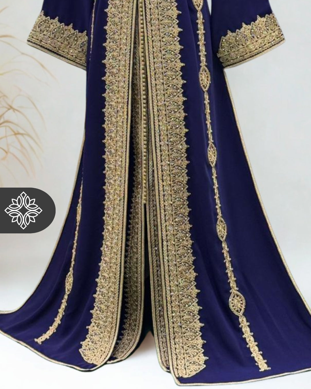 Royal Moroccan Two-Piece Kaftan | Deep Navy & Gold Embroidered Luxury