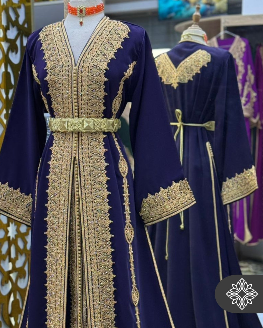 Royal Moroccan Two-Piece Kaftan | Sky Blue & Gold Embroidery