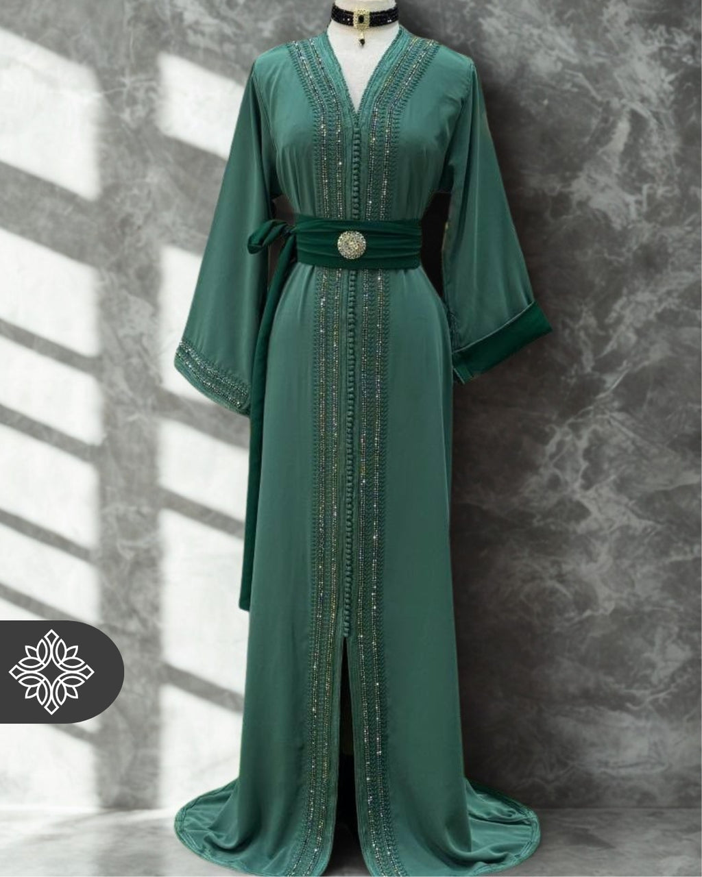 Moroccan Green Kaftan of Dreams & Luxury L Moroccan Green Kaftan of Dreams & Luxury L