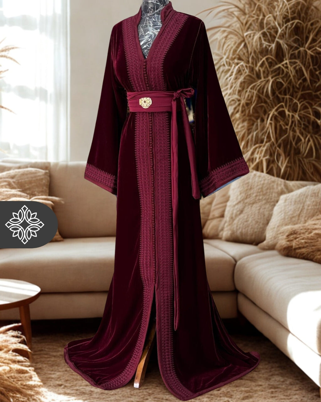 Moroccan Kaftan Deep Burgundy | Velvet One-Piece Caftan