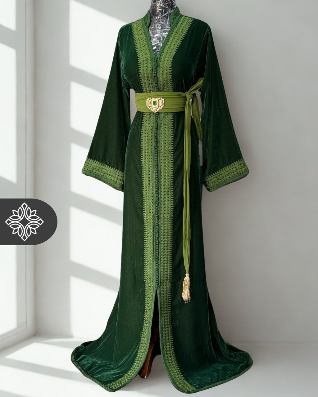 Moroccan Kaftan Luxe Olive Green | Velvet One-Piece Caftan