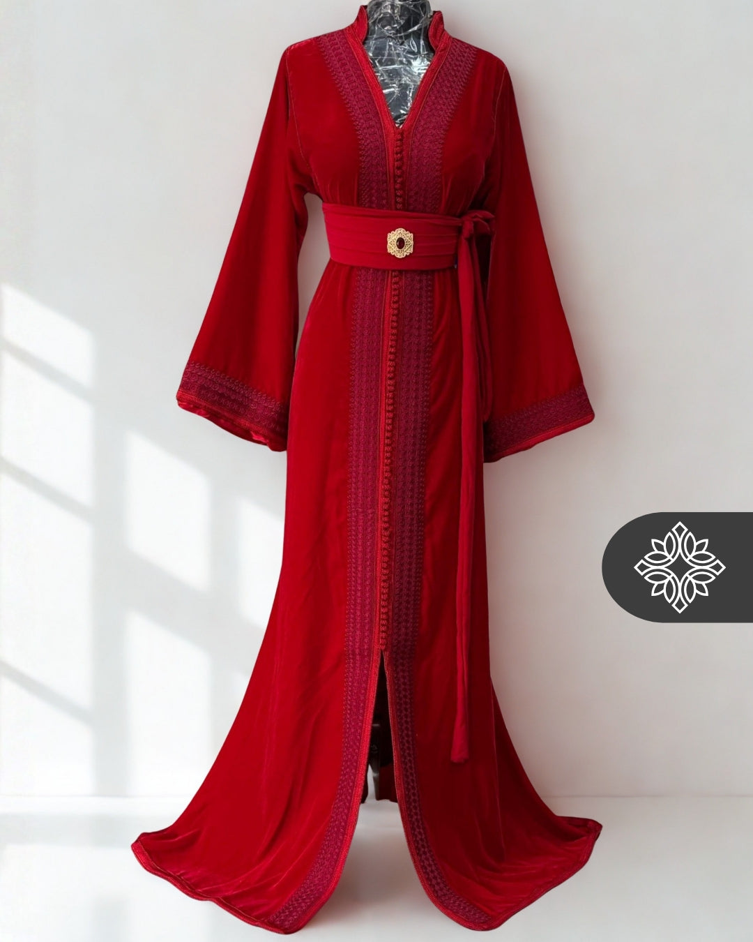 Moroccan Kaftan Red | Velvet One-Piece Caftan Dress
