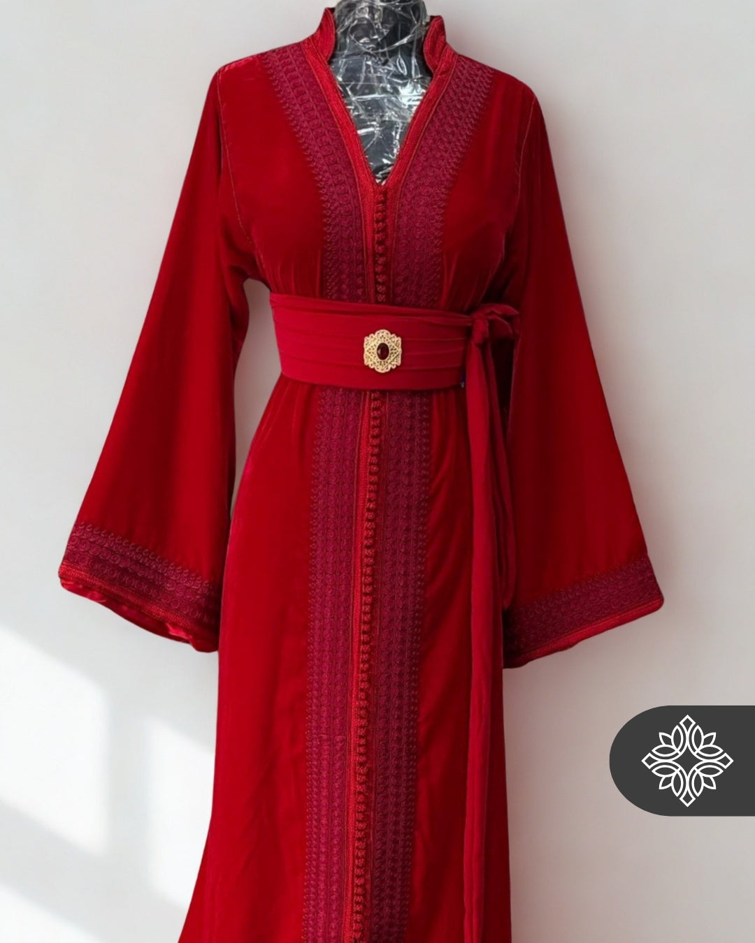 Moroccan Kaftan Red | Velvet One-Piece Caftan Dress