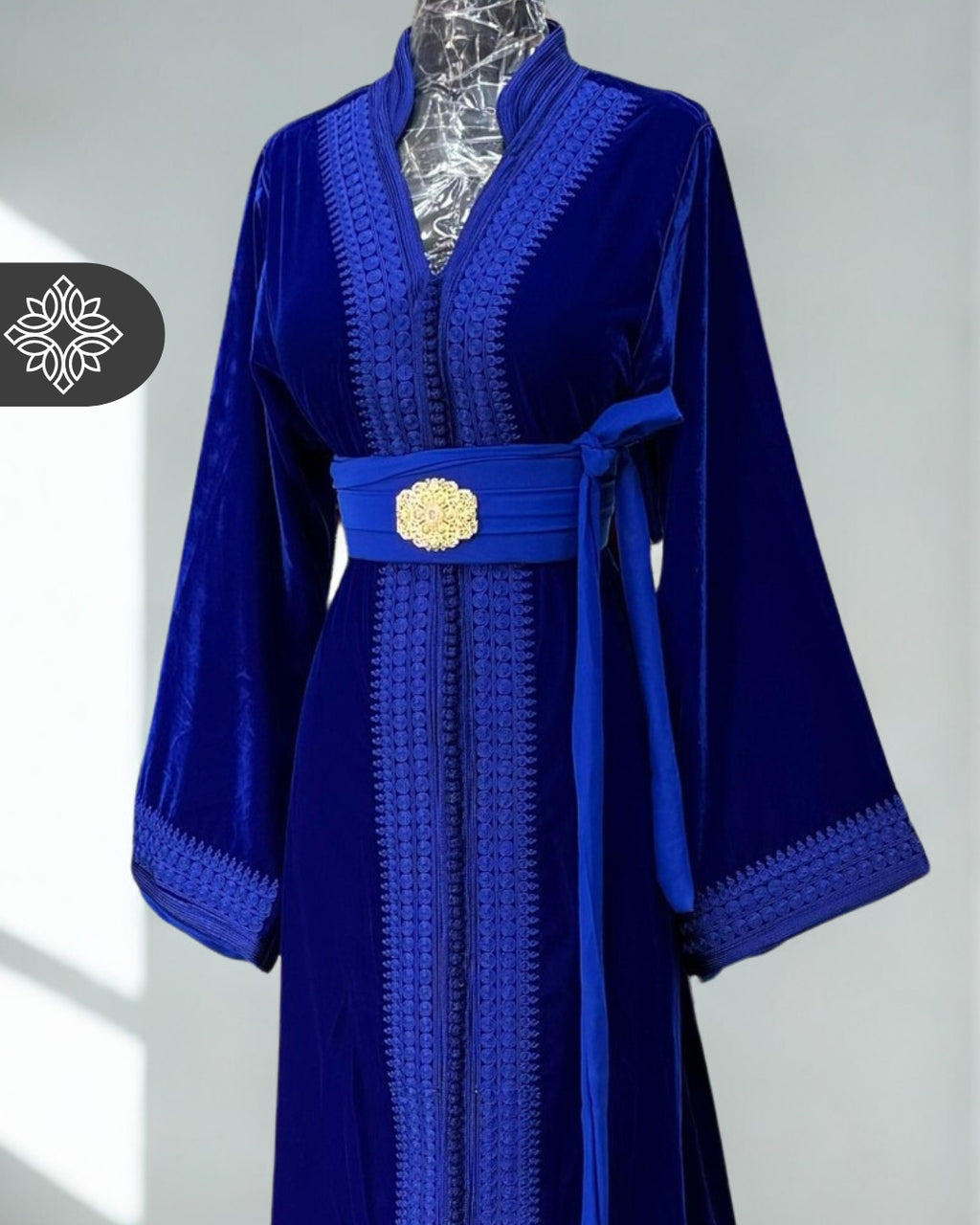 Moroccan Kaftan Rich Sapphire Blue | Velvet One-Piece Caftan