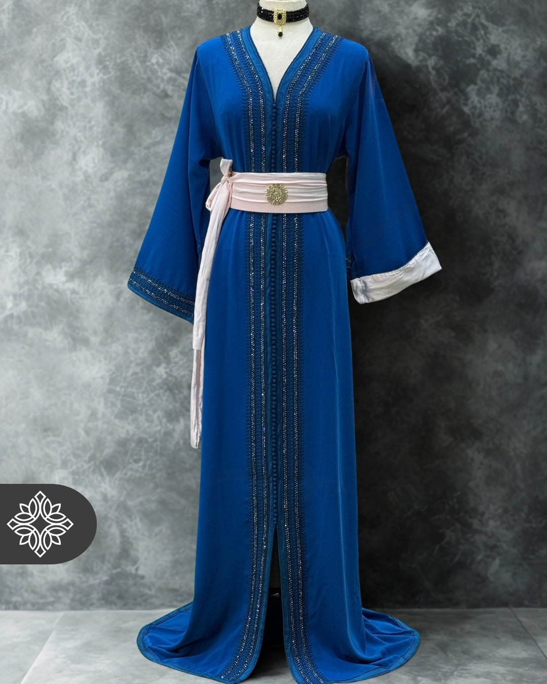 Moroccan Kaftan Royal Blue Blush | Moroccan Abaya