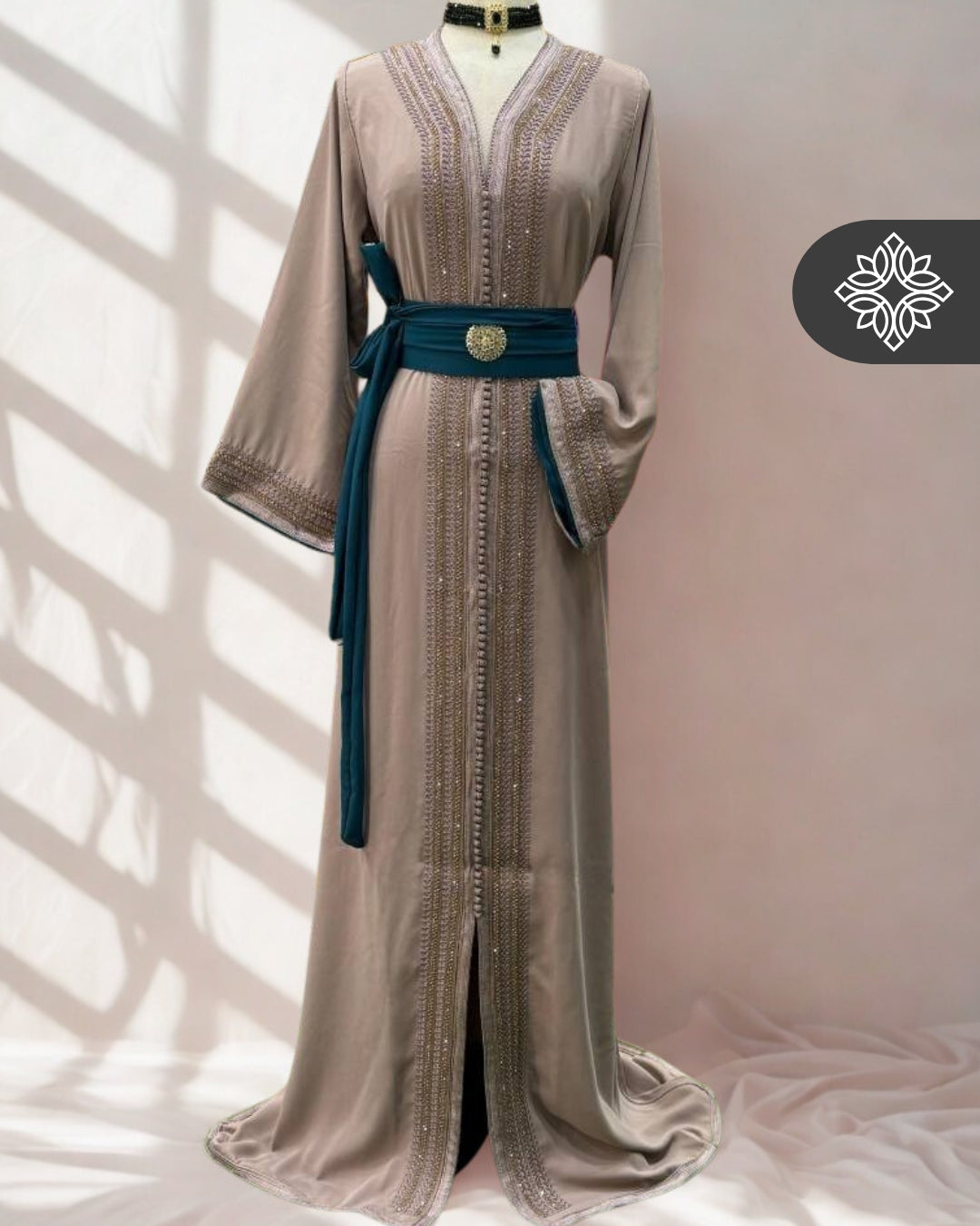 Moroccan Kaftan Taupe Grey Teal