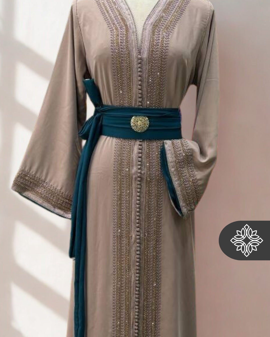 Moroccan Kaftan Taupe Grey Teal