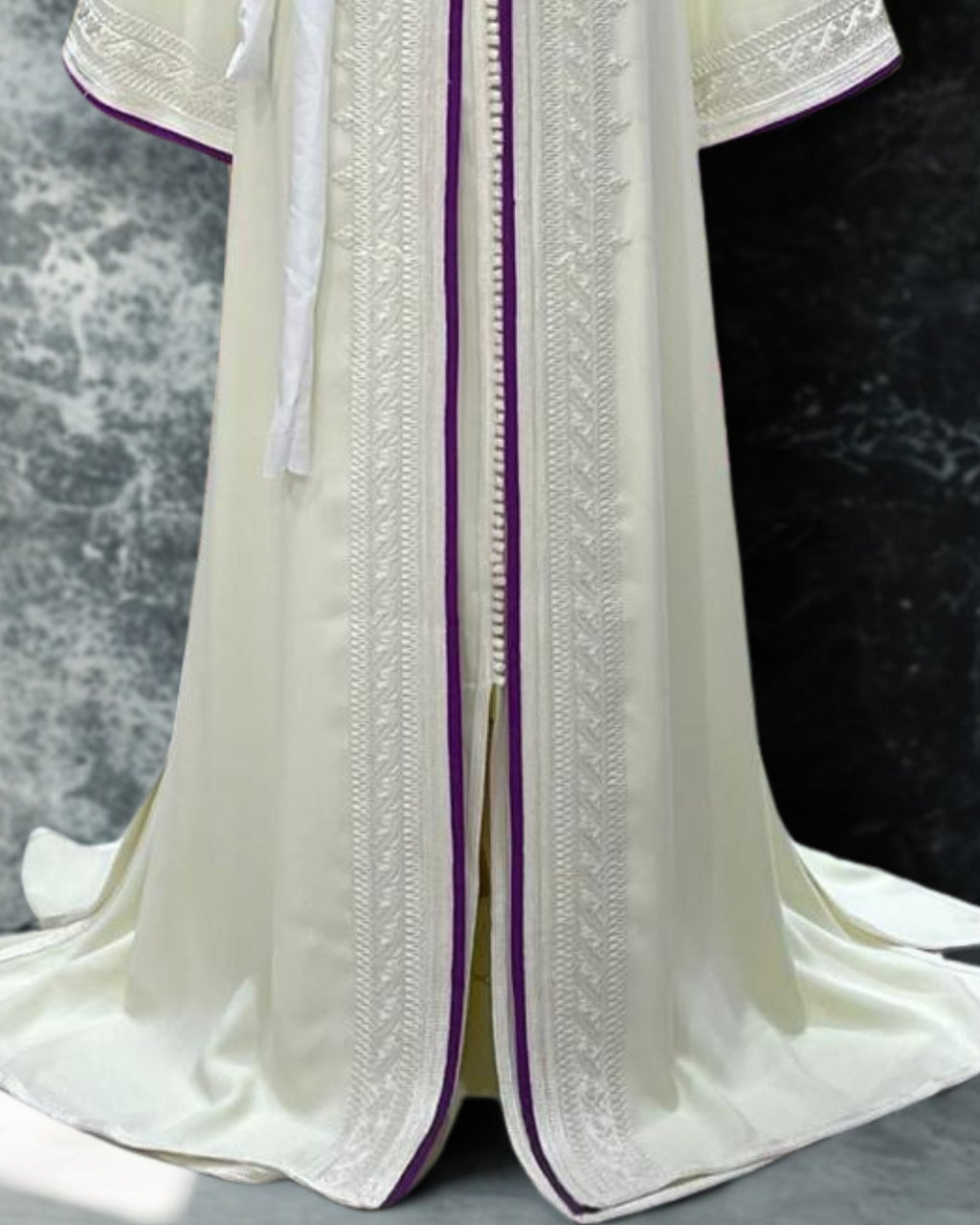 Moroccan Kaftan White with Plum Accents & Beads