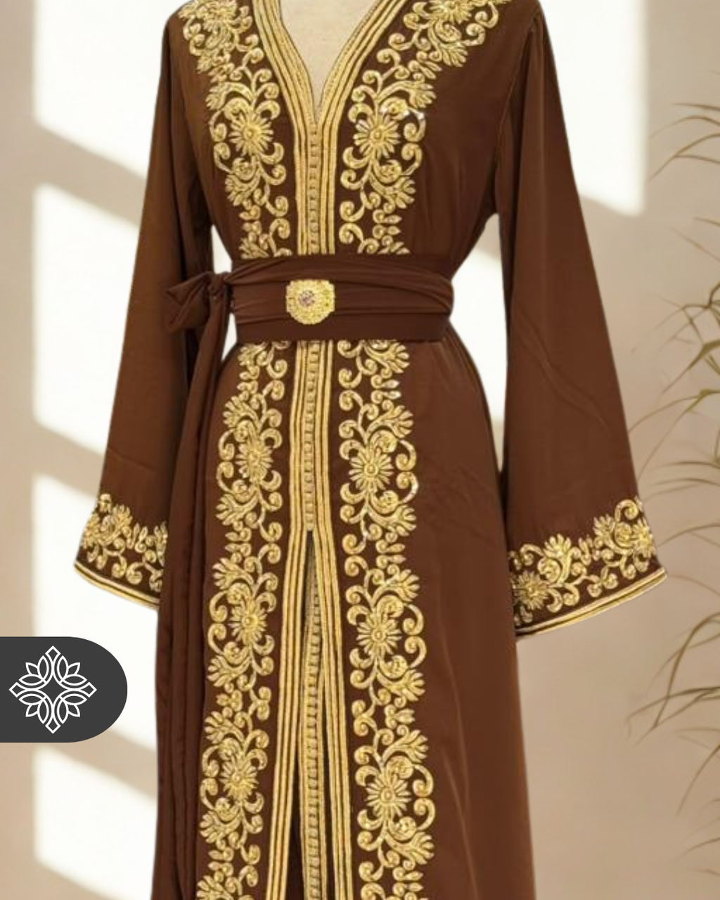 Classic Moroccan Kaftan — Midnight Black with Gold Embroidery