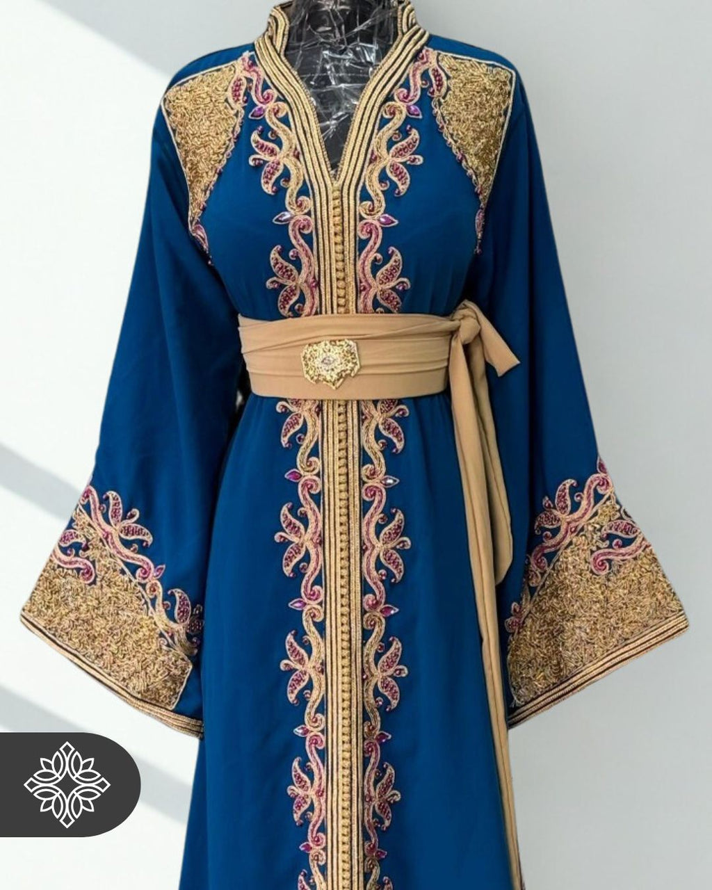 Navy Moroccan Kaftan | Gold Embroidery One Piece Caftan